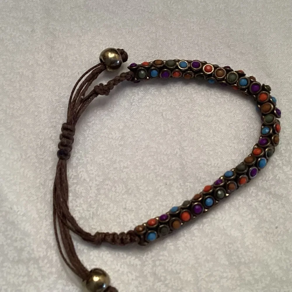 Adjustable Brown Braided Cord Beaded Bracelet